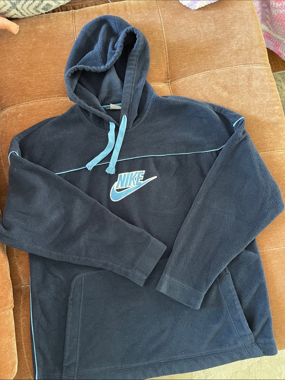 Nike Navy Hoodie with Light Blue Swoosh and Drawstrings